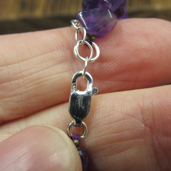 16" Sterling Silver Simple Amethyst Stone Chips Necklace Vintage - Picture 3 of 5